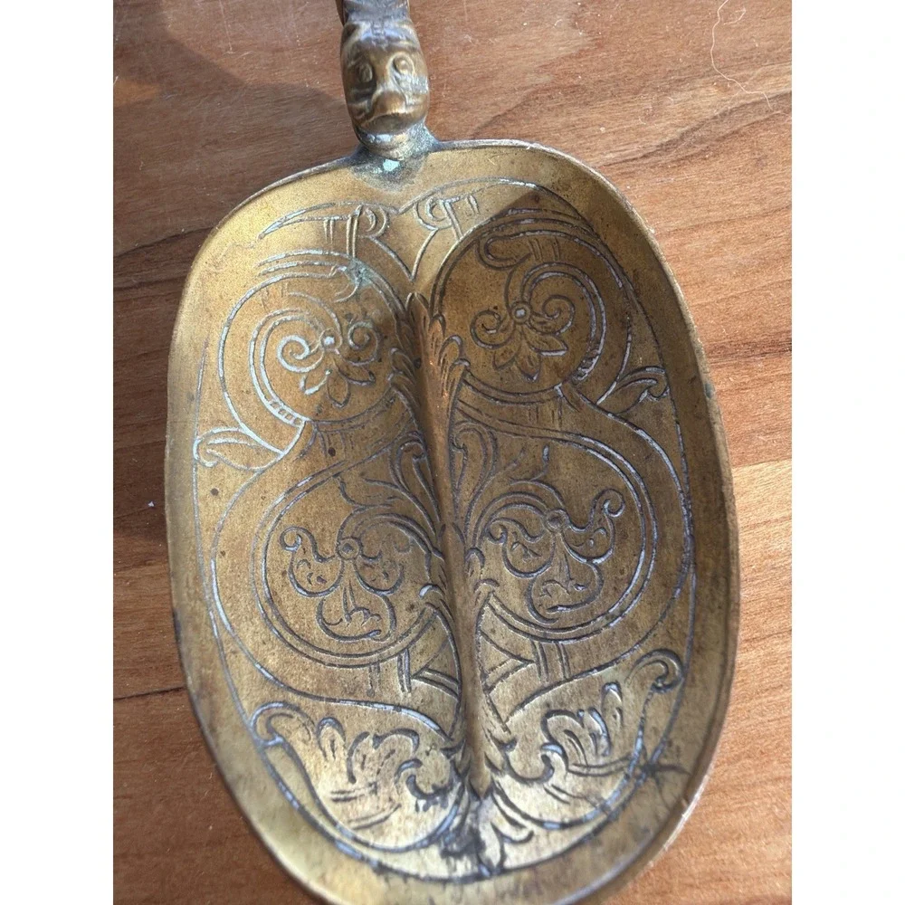 Vintage‎ Mexican Brass Serving Spoon with Jaguar / Feline Motif – 10″ Decorative